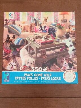 Ceaco Paws Gone Wild Living Room Puppies & Dogs 550 Piece USA Jigsaw Puzzle NWT